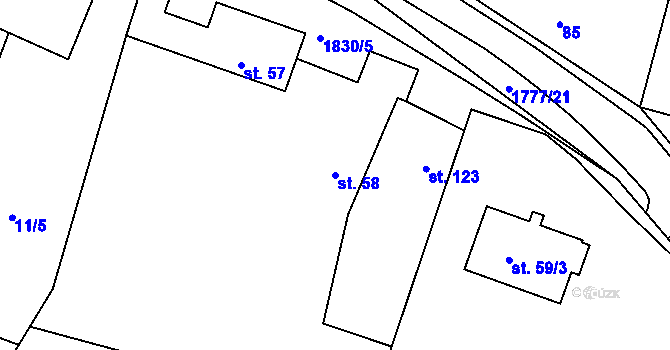 Parcela st. 58 v KÚ Chorušice, Katastrální mapa