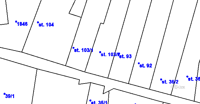 Parcela st. 103/2 v KÚ Chorušice, Katastrální mapa