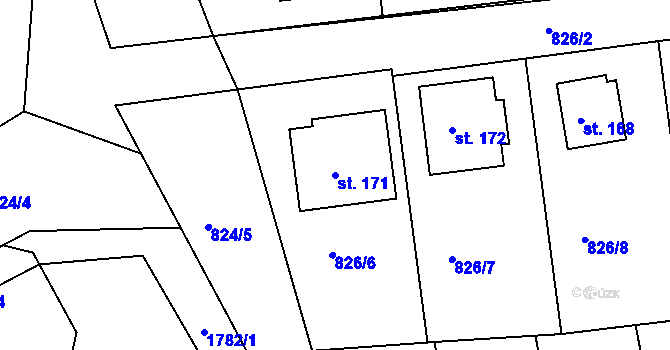 Parcela st. 171 v KÚ Chorušice, Katastrální mapa