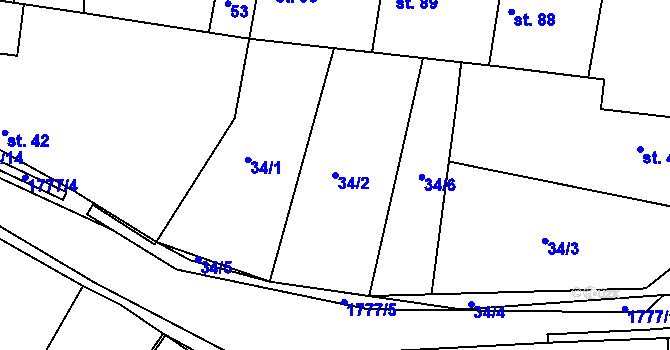 Parcela st. 34/2 v KÚ Chorušice, Katastrální mapa