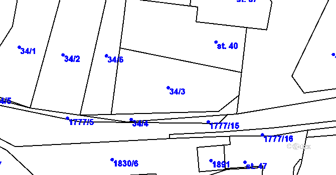 Parcela st. 34/3 v KÚ Chorušice, Katastrální mapa