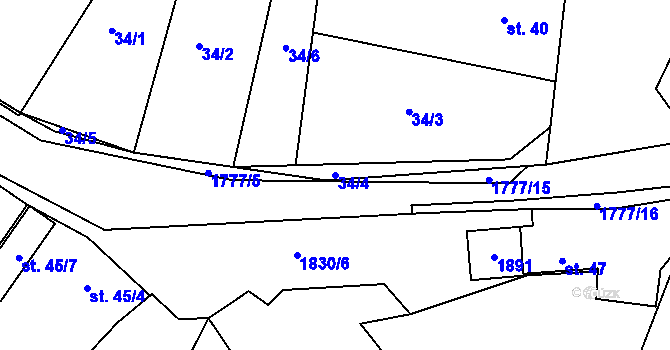 Parcela st. 34/4 v KÚ Chorušice, Katastrální mapa
