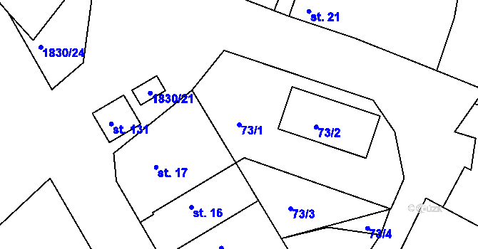 Parcela st. 73/1 v KÚ Chorušice, Katastrální mapa