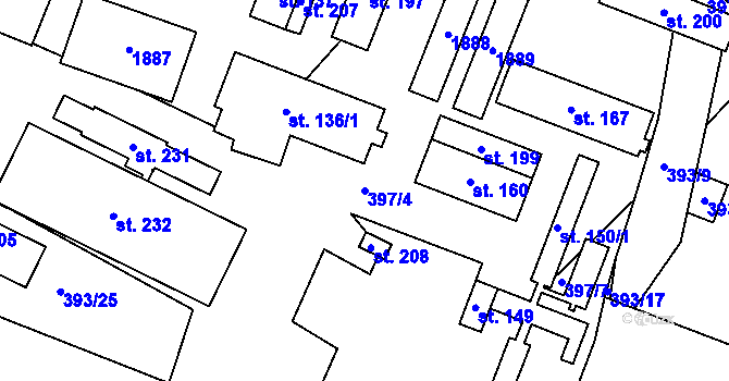 Parcela st. 397/4 v KÚ Chorušice, Katastrální mapa