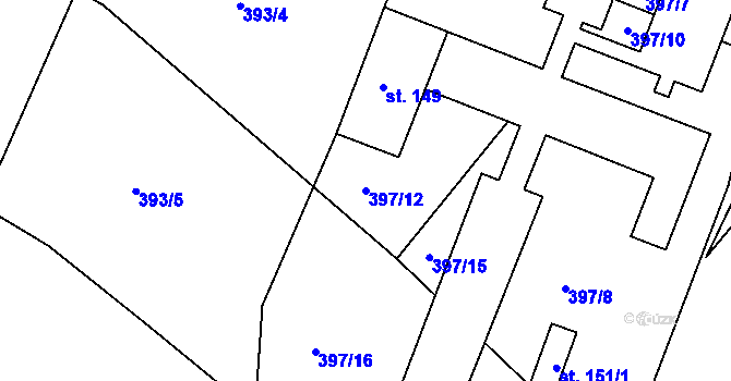 Parcela st. 397/12 v KÚ Chorušice, Katastrální mapa