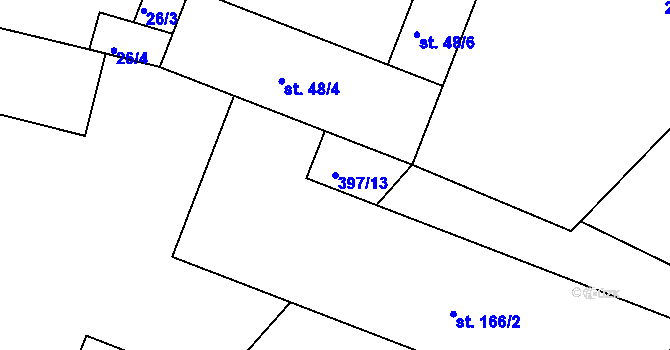 Parcela st. 397/13 v KÚ Chorušice, Katastrální mapa