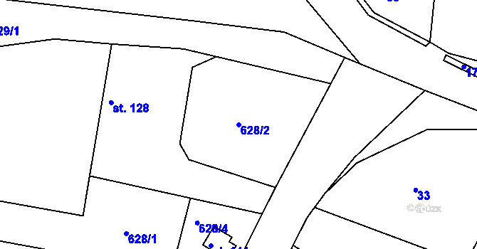 Parcela st. 628/2 v KÚ Chorušice, Katastrální mapa