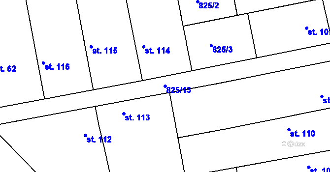 Parcela st. 825/13 v KÚ Chorušice, Katastrální mapa
