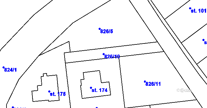 Parcela st. 826/10 v KÚ Chorušice, Katastrální mapa