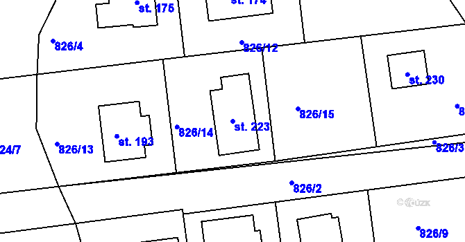 Parcela st. 223 v KÚ Chorušice, Katastrální mapa