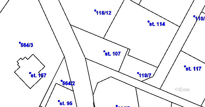 Parcela st. 107 v KÚ Velký Újezd u Chorušic, Katastrální mapa