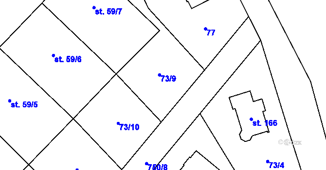 Parcela st. 73/9 v KÚ Velký Újezd u Chorušic, Katastrální mapa