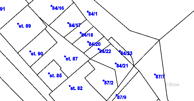 Parcela st. 84/22 v KÚ Velký Újezd u Chorušic, Katastrální mapa