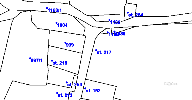 Parcela st. 217 v KÚ Zahájí u Chorušic, Katastrální mapa
