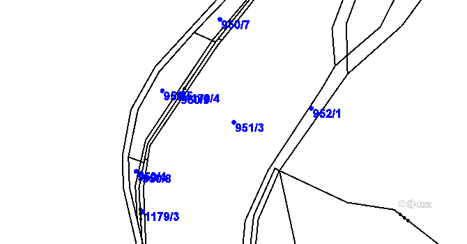 Parcela st. 951/3 v KÚ Zahájí u Chorušic, Katastrální mapa