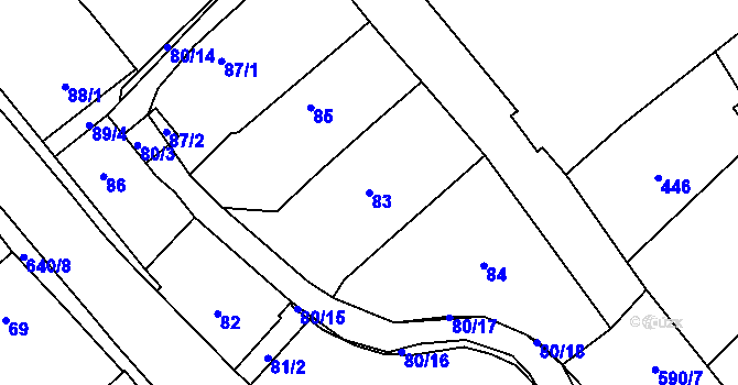 Parcela st. 83 v KÚ Choryně, Katastrální mapa