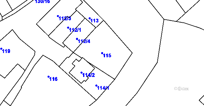 Parcela st. 115 v KÚ Choryně, Katastrální mapa