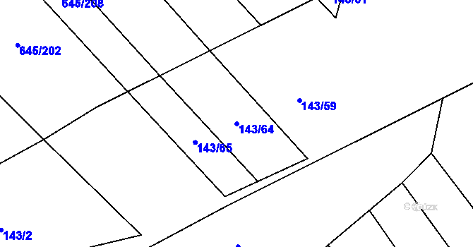 Parcela st. 143/64 v KÚ Choryně, Katastrální mapa