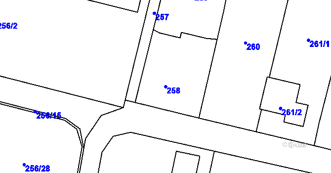 Parcela st. 258 v KÚ Choryně, Katastrální mapa