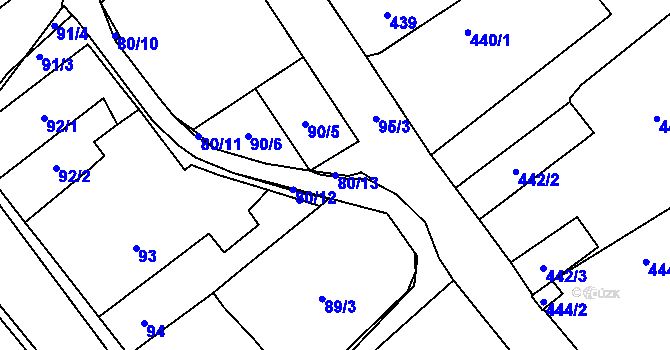 Parcela st. 80/13 v KÚ Choryně, Katastrální mapa