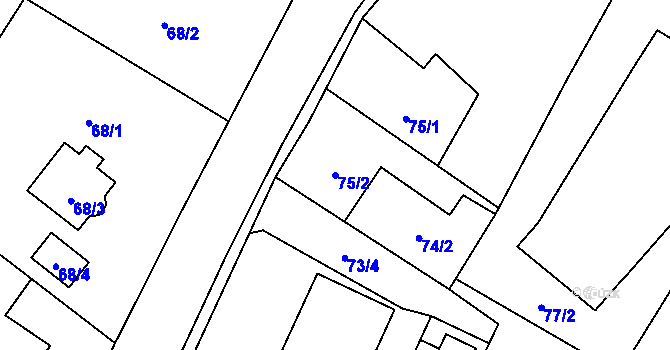 Parcela st. 75/2 v KÚ Choryně, Katastrální mapa