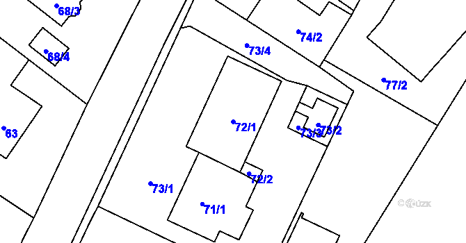 Parcela st. 72/1 v KÚ Choryně, Katastrální mapa