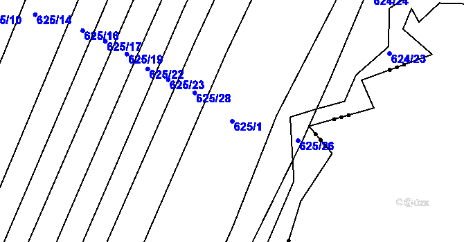 Parcela st. 625/1 v KÚ Choryně, Katastrální mapa