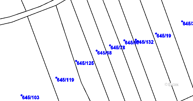 Parcela st. 645/68 v KÚ Choryně, Katastrální mapa