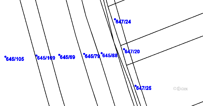 Parcela st. 645/88 v KÚ Choryně, Katastrální mapa