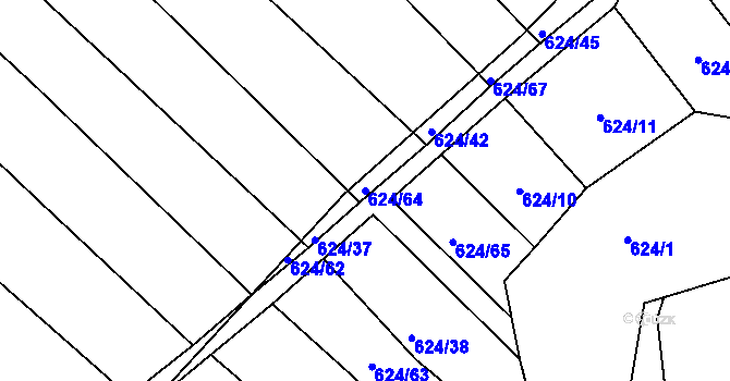 Parcela st. 624/64 v KÚ Choryně, Katastrální mapa