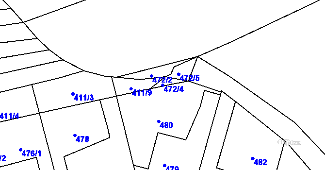 Parcela st. 472/4 v KÚ Choryně, Katastrální mapa