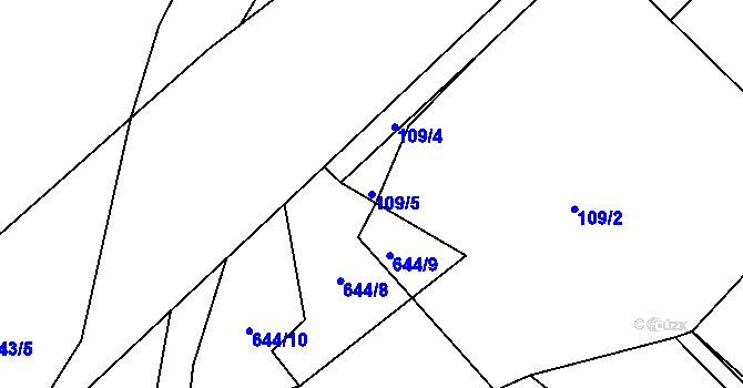 Parcela st. 109/5 v KÚ Choryně, Katastrální mapa