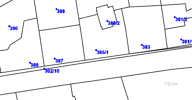 Parcela st. 385/1 v KÚ Choryně, Katastrální mapa