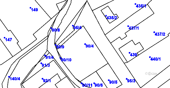 Parcela st. 90/4 v KÚ Choryně, Katastrální mapa