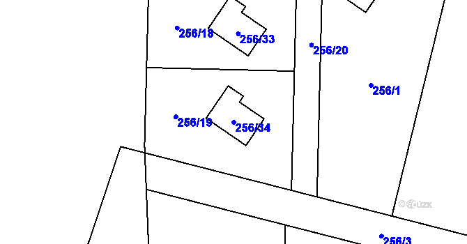 Parcela st. 256/34 v KÚ Choryně, Katastrální mapa