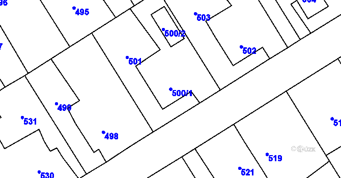Parcela st. 500/1 v KÚ Choryně, Katastrální mapa