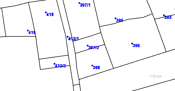 Parcela st. 397/2 v KÚ Choryně, Katastrální mapa