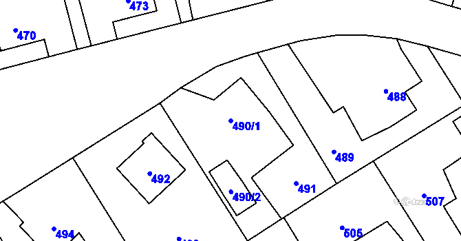 Parcela st. 490/1 v KÚ Choryně, Katastrální mapa
