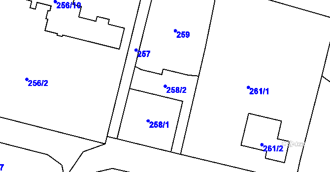 Parcela st. 258/2 v KÚ Choryně, Katastrální mapa