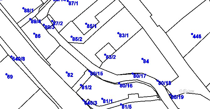 Parcela st. 83/2 v KÚ Choryně, Katastrální mapa