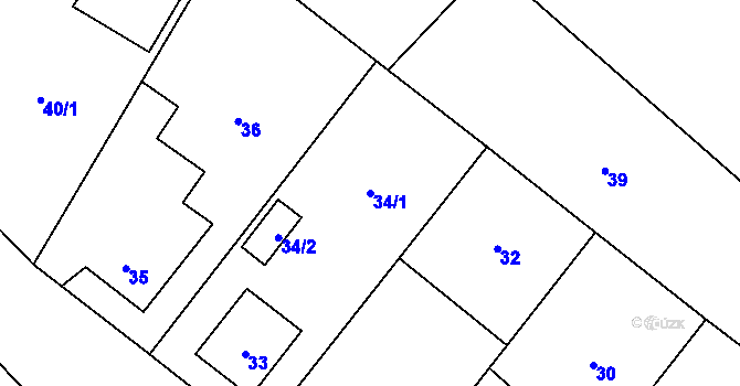 Parcela st. 34/1 v KÚ Choryně, Katastrální mapa