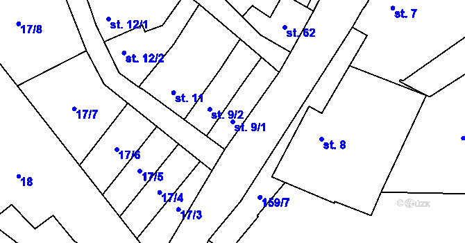 Parcela st. 9/1 v KÚ Chořelice, Katastrální mapa