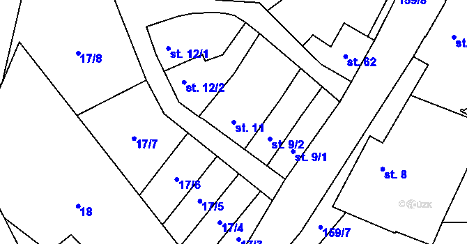 Parcela st. 11 v KÚ Chořelice, Katastrální mapa