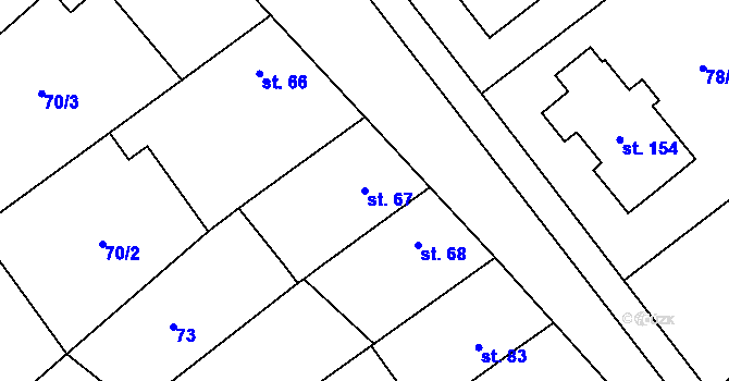 Parcela st. 67 v KÚ Chořelice, Katastrální mapa