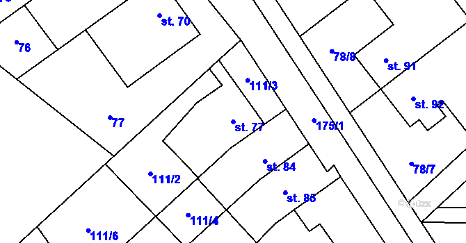 Parcela st. 77 v KÚ Chořelice, Katastrální mapa