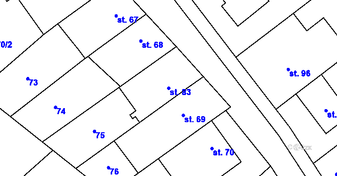 Parcela st. 83 v KÚ Chořelice, Katastrální mapa