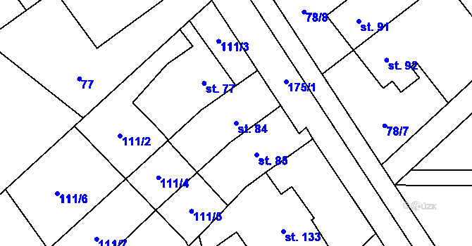 Parcela st. 84 v KÚ Chořelice, Katastrální mapa