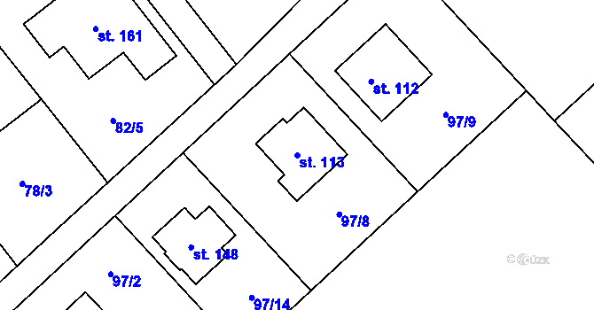 Parcela st. 113 v KÚ Chořelice, Katastrální mapa
