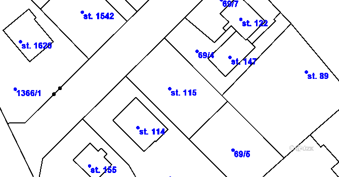 Parcela st. 115 v KÚ Chořelice, Katastrální mapa