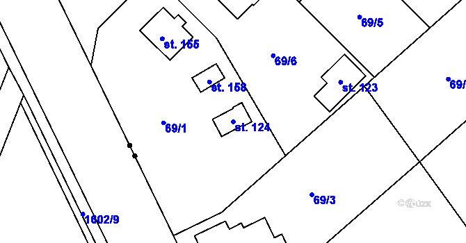 Parcela st. 124 v KÚ Chořelice, Katastrální mapa